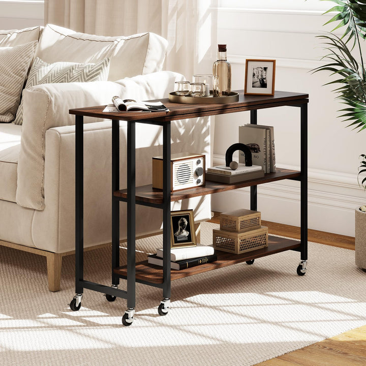 Giantex 360° Free Rotating Sofa Side Table with 2-Tier Storage Shelves