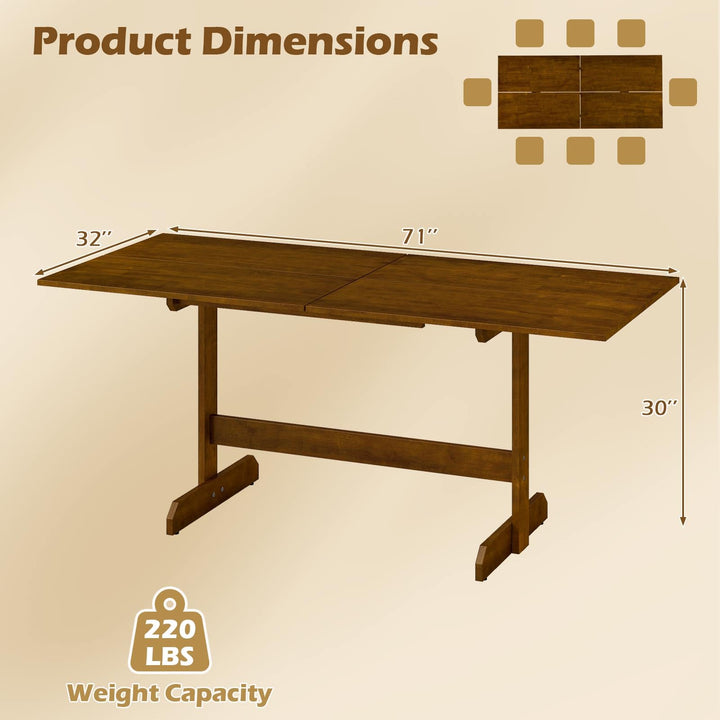 Giantex 71" Dining Table with H-shaped Rubber Wood Leg and Wood Grain Tabletop