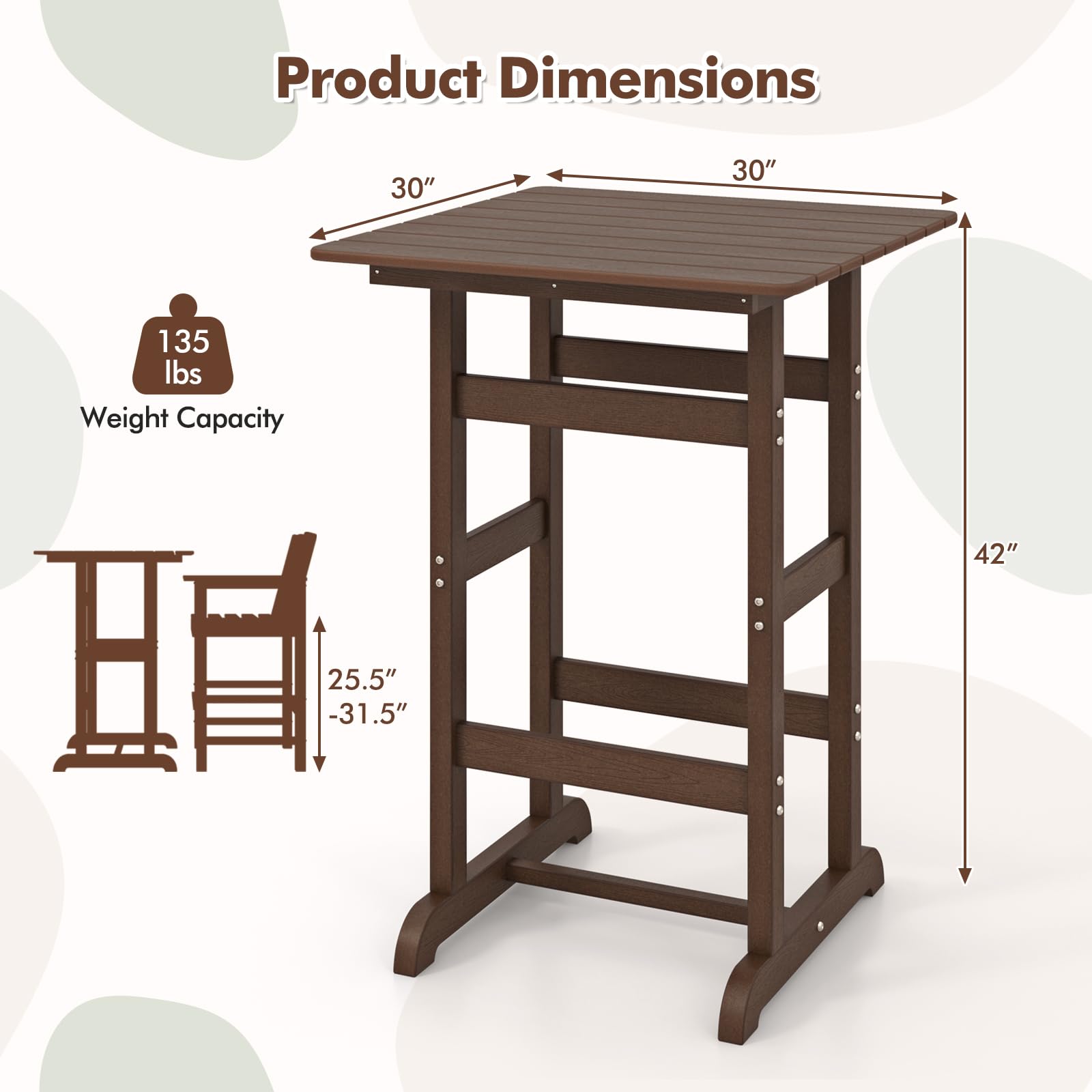 Giantex  42" Height HDPE Square Pub Table