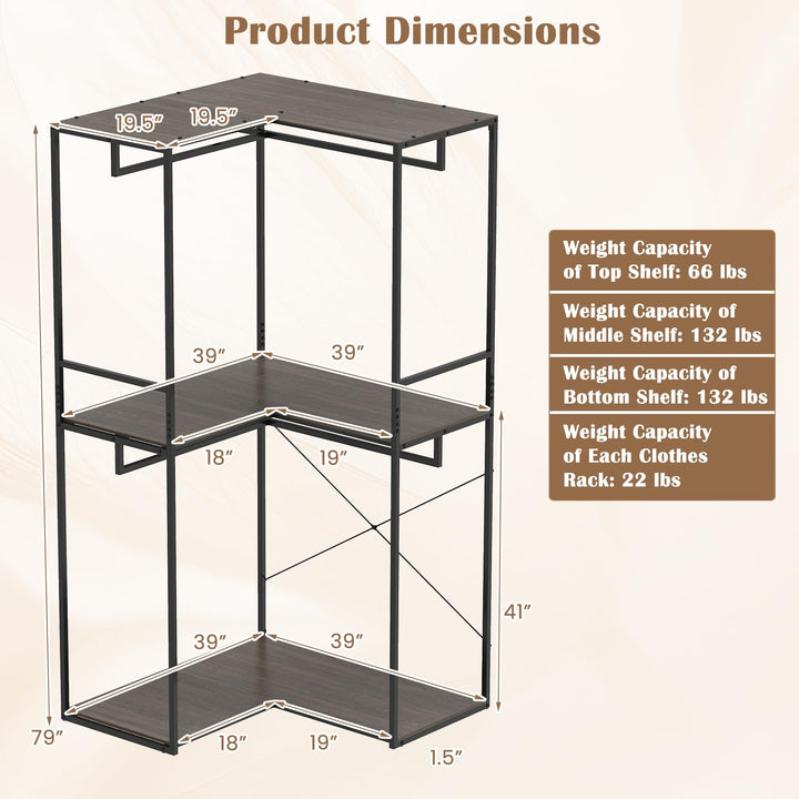 Giantex Heavy Duty Clothes Rack | 3-Tier L-Shaped Garment Rack w/3 Open Shelves &amp; 2 Hanging Racks