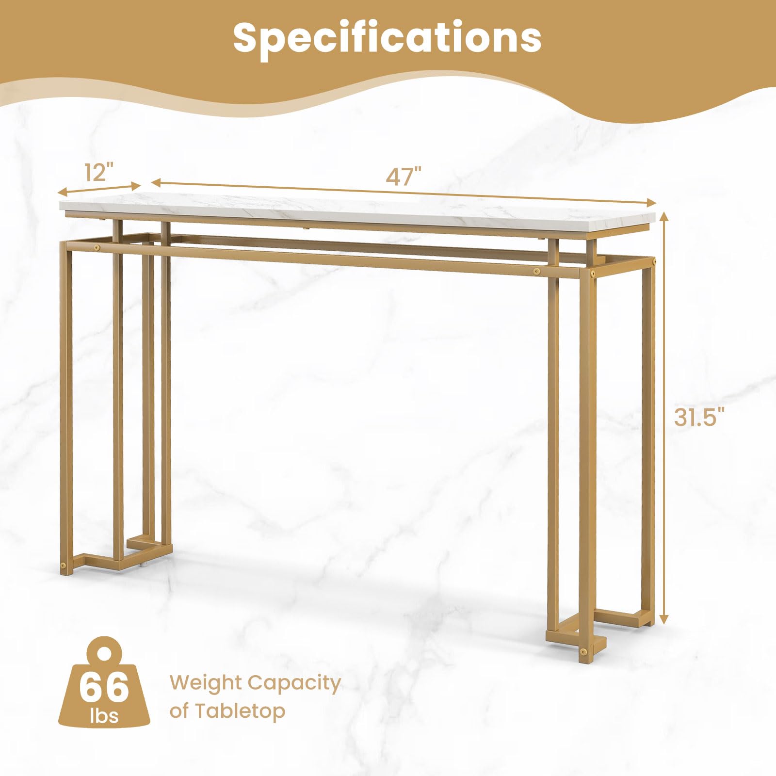 Giantex 47" Entryway Console Table - Modern Hallway Table w/Gold Metal Frame & Anti-toppling Kit