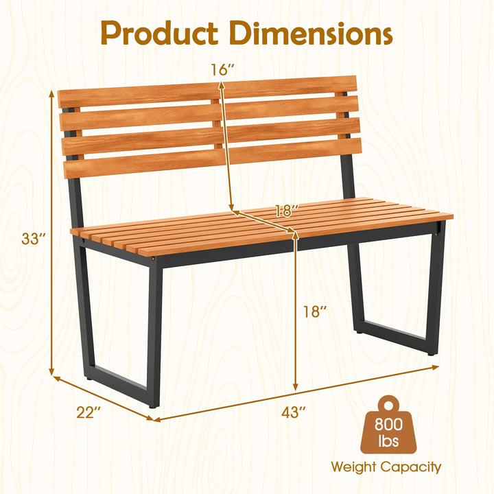 Giantex Outdoor Bench, 43"×22"×33" Acacia Wood Patio Loveseat with Backrest