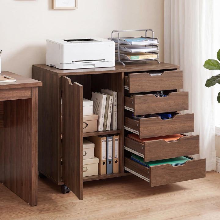 Giantex 5 Drawer Storage Cabinet on Wheels with Adjustable Shelf