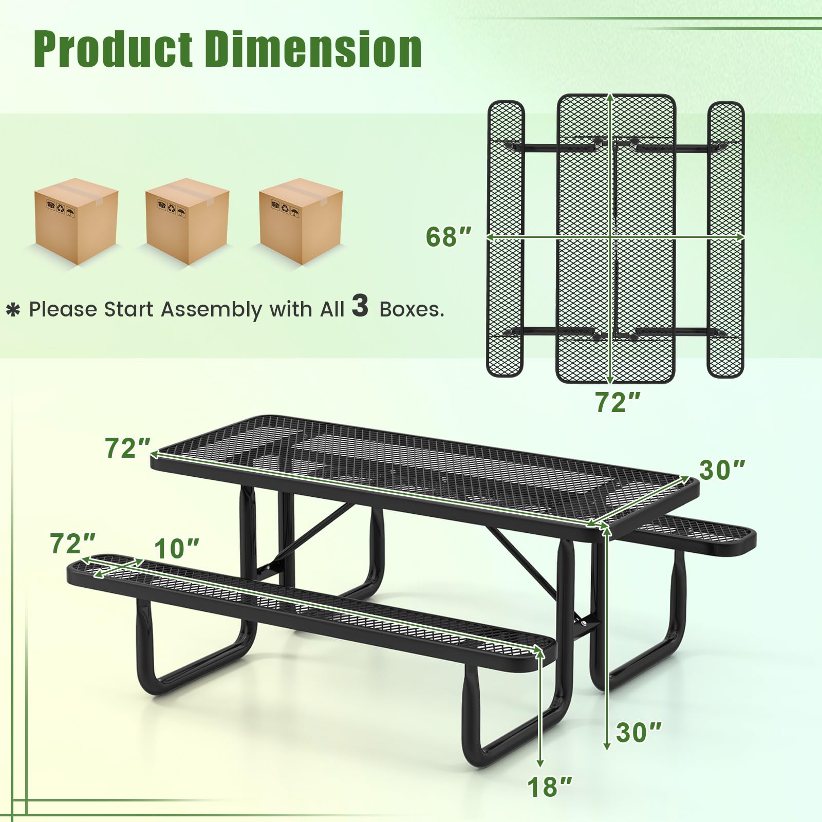 Giantex 72” Picnic Table, Large Outdoor Table & Bench Set for 8