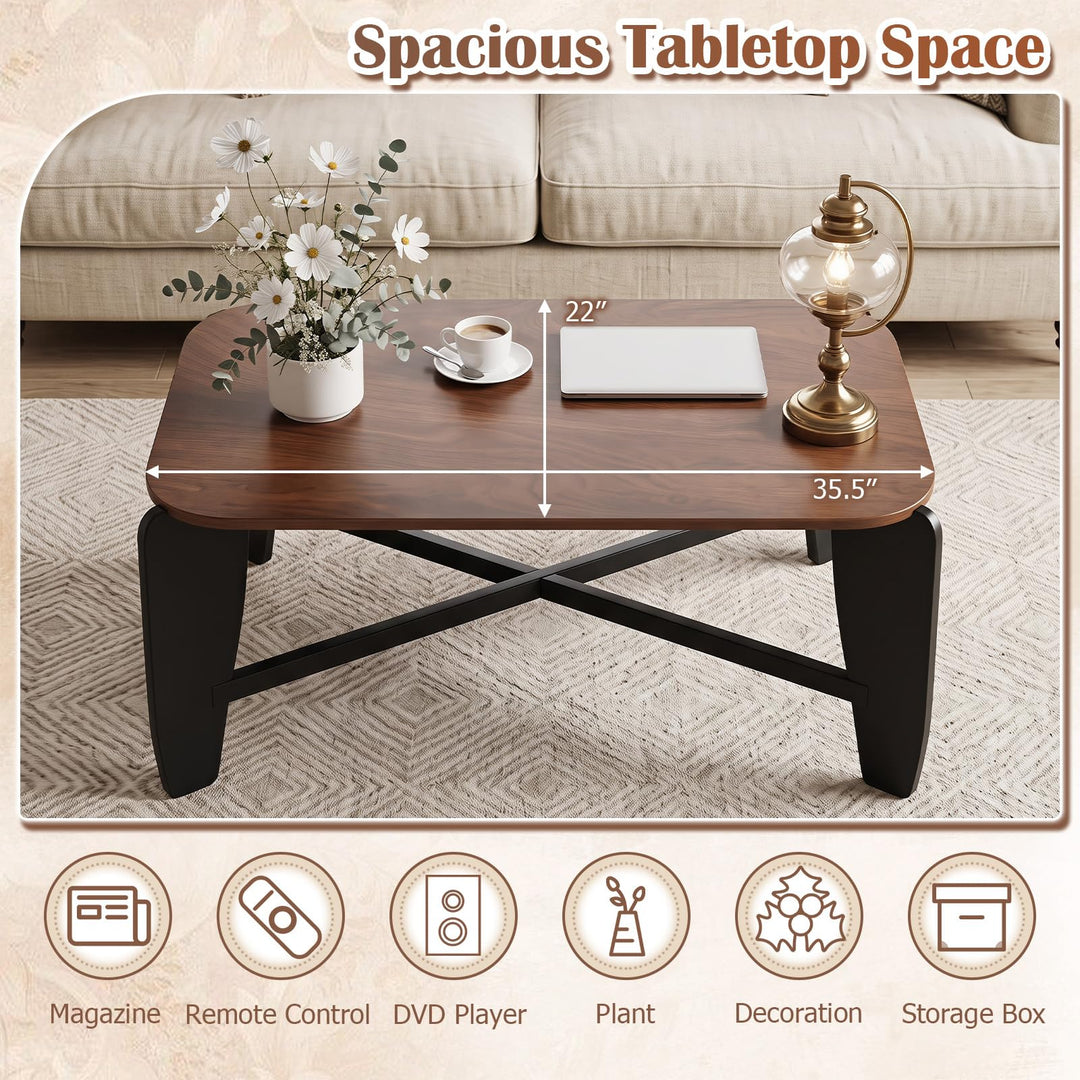 GIANTEX 35.5" Solid Rubber Wood Coffee Table with Round Corners