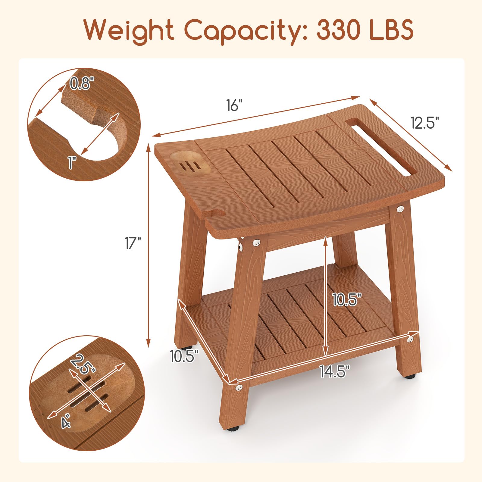 Giantex Shower Bench HIPS Waterproof Bath Spa Seat with Storage Shelf