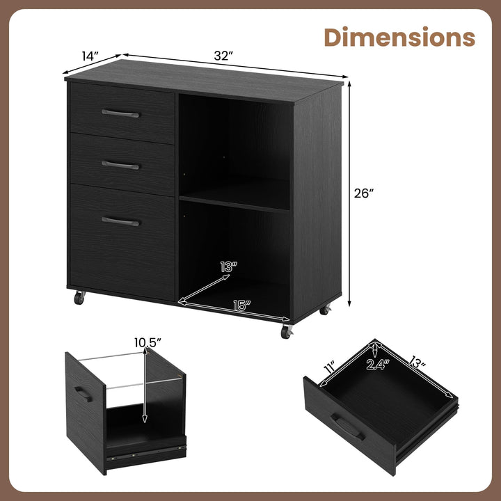 Giantex 3-Drawer Mobile File Cabinet with Open Storage Shelves