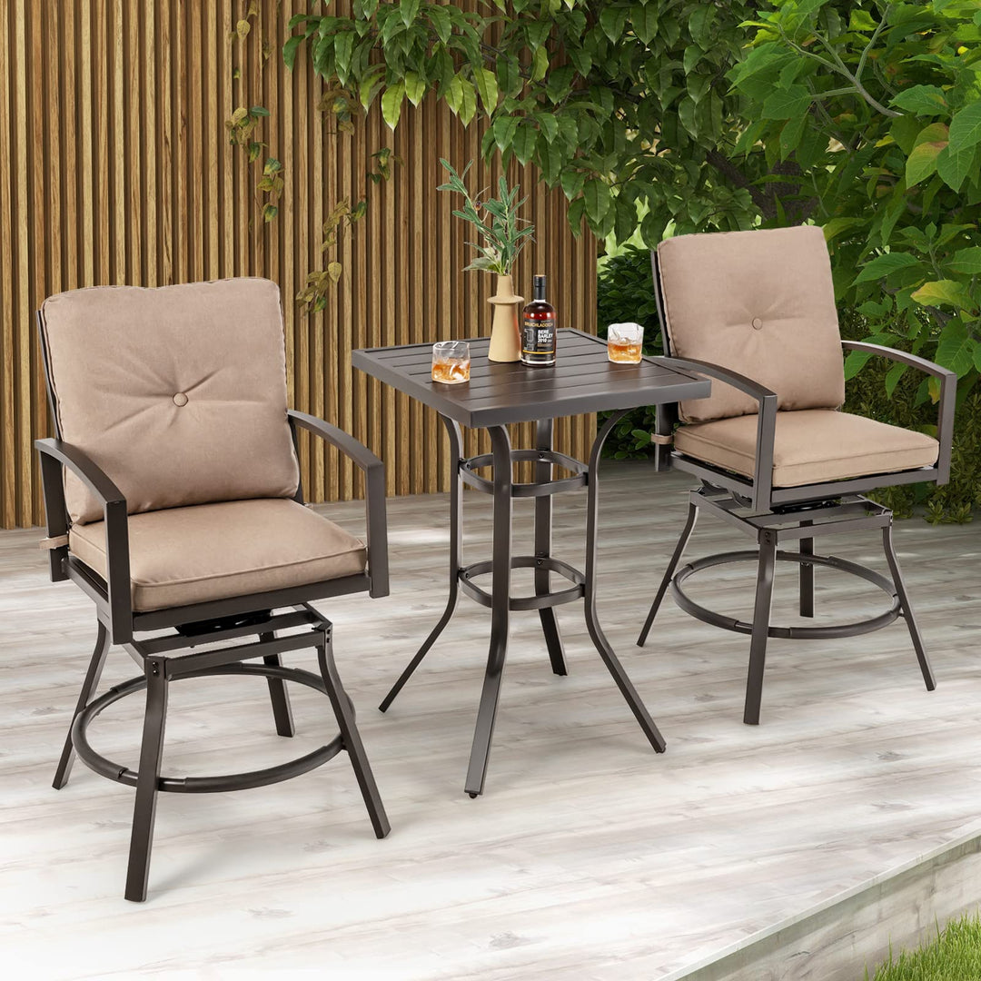 Giantex 3 Piece Patio Bar Set, All Weather Metal Outdoor Furniture Set, Bar Height Patio Table, Swivel High Bar Stool Chairs Set of 2