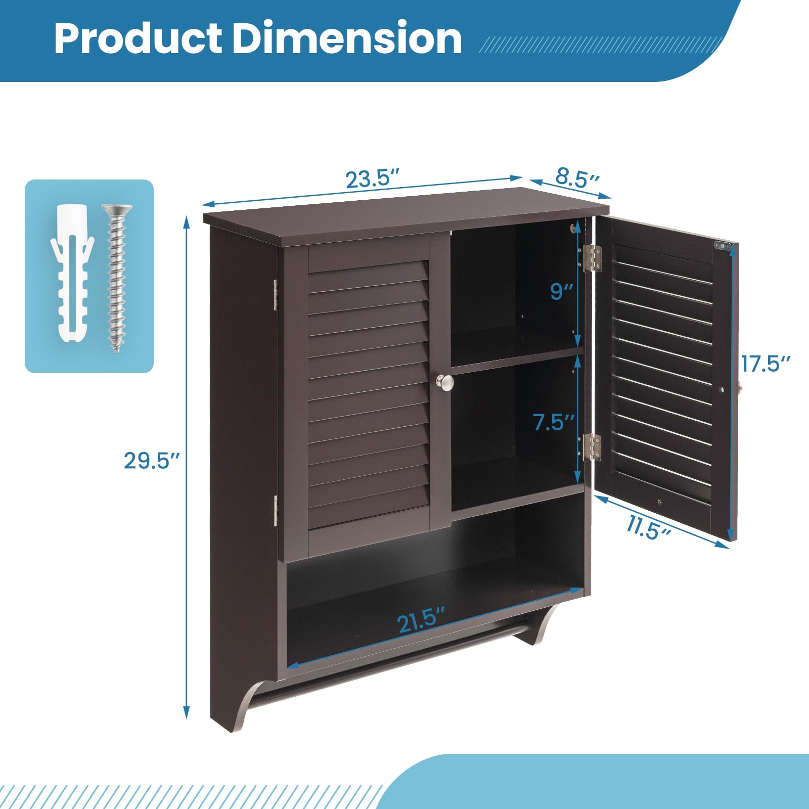 Giantex Bathroom Cabinet Wall Mounted - Hanging Medicine Cabinet with 2 Louvered Doors