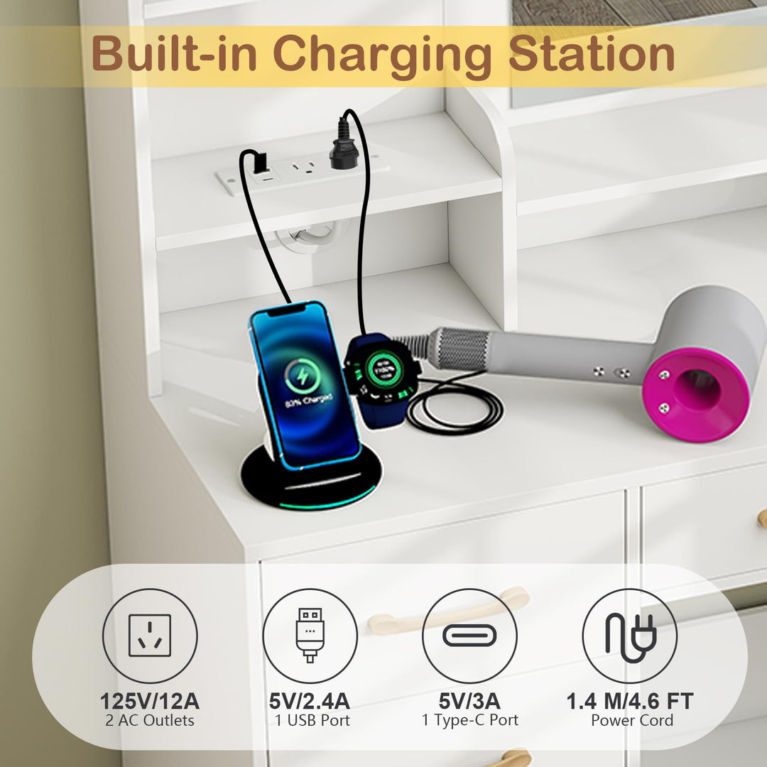 Giantex 39.5 Inch Vanity Desk with Power Outlets and Mirror for Bedroom