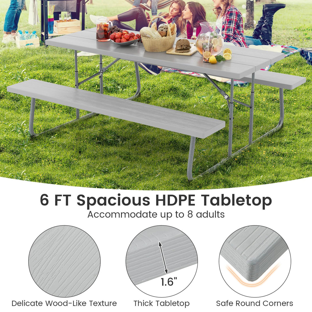 Giantex Folding Picnic Table - 6 FT Outdoor Table Bench Set for 8 Persons w/All-Weather HDPE Tabletop