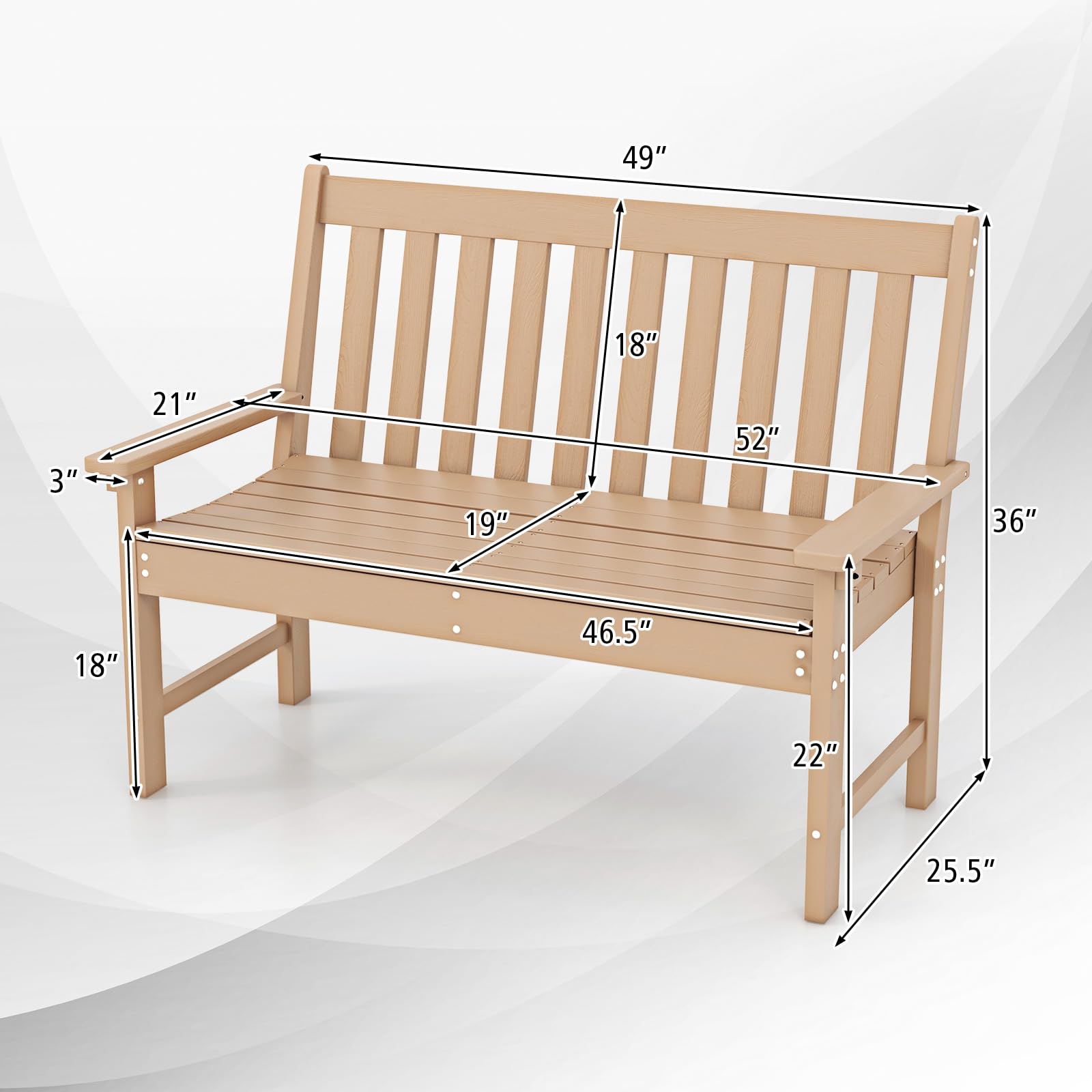 Giantex Outdoor Bench, 52-Inch Outside Bench All-Weather HDPE Park Bench with Backrest and Armrests