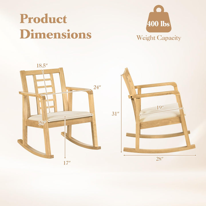 Giantex Wooden Solid Rubber Wood Rocker with Fabric Upholstered Seat (1/2)