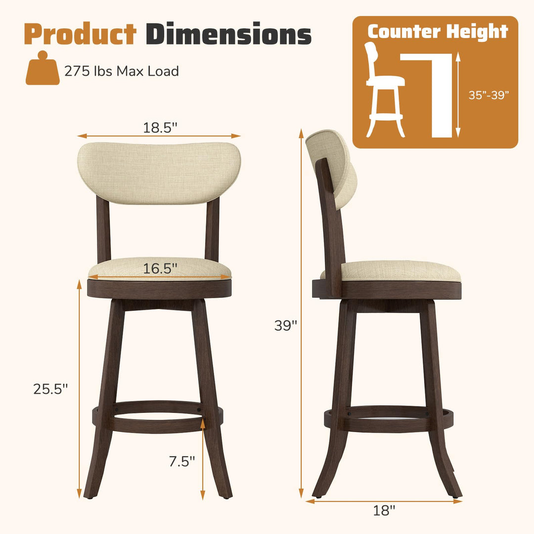 Giantex 25.5" Counter Height Upholstered Linen Barstools
