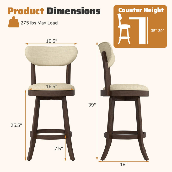 Giantex 25.5" Counter Height Upholstered Linen Barstools