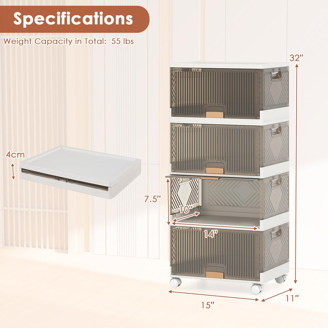 Giantex 4 Tier Stackable Storage Bins with Lids 18 GalFoldable Shoe Storage Box