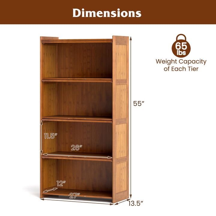 Giantex 4-Tier Bookcase with Clear Doors, 55" Bamboo Bookshelf with Flip-up Acrylic Doors, Freestanding Cube Storage Organizer with Shelves
