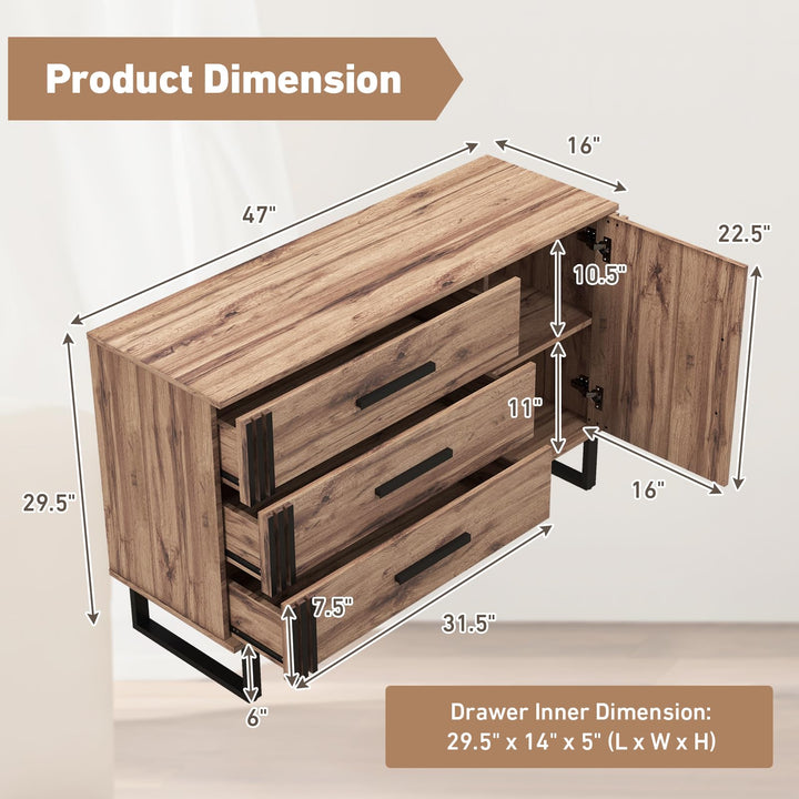Giantex Buffet Cabinet with Storage, Kitchen Sideboard with 3 Large Drawers & 1-Door Storage Cabinet