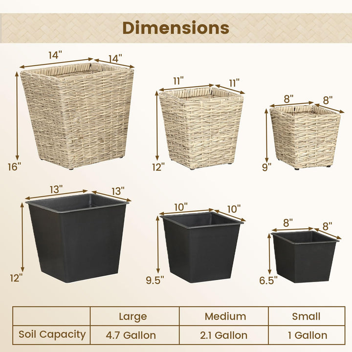 Giantex 3-Piece Rattan Planter Box Kit with Removable Plastic Liners