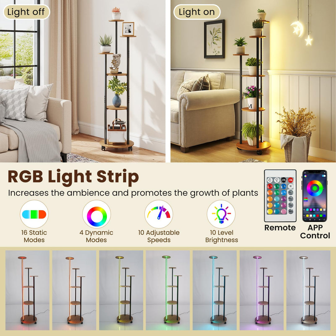 Giantex 57'' Tall Plant Stand Indoor with Lights & Wheels