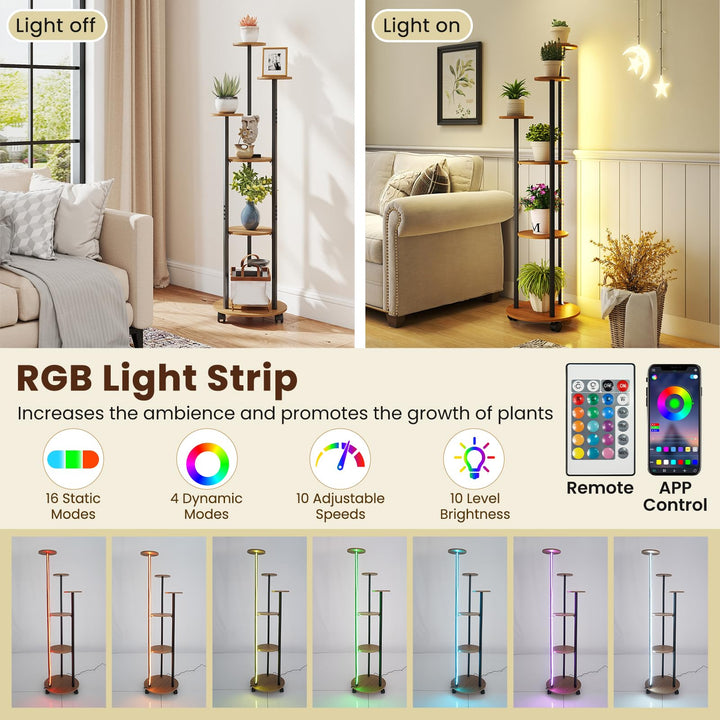 Giantex 57'' Tall Plant Stand Indoor with Lights & Wheels