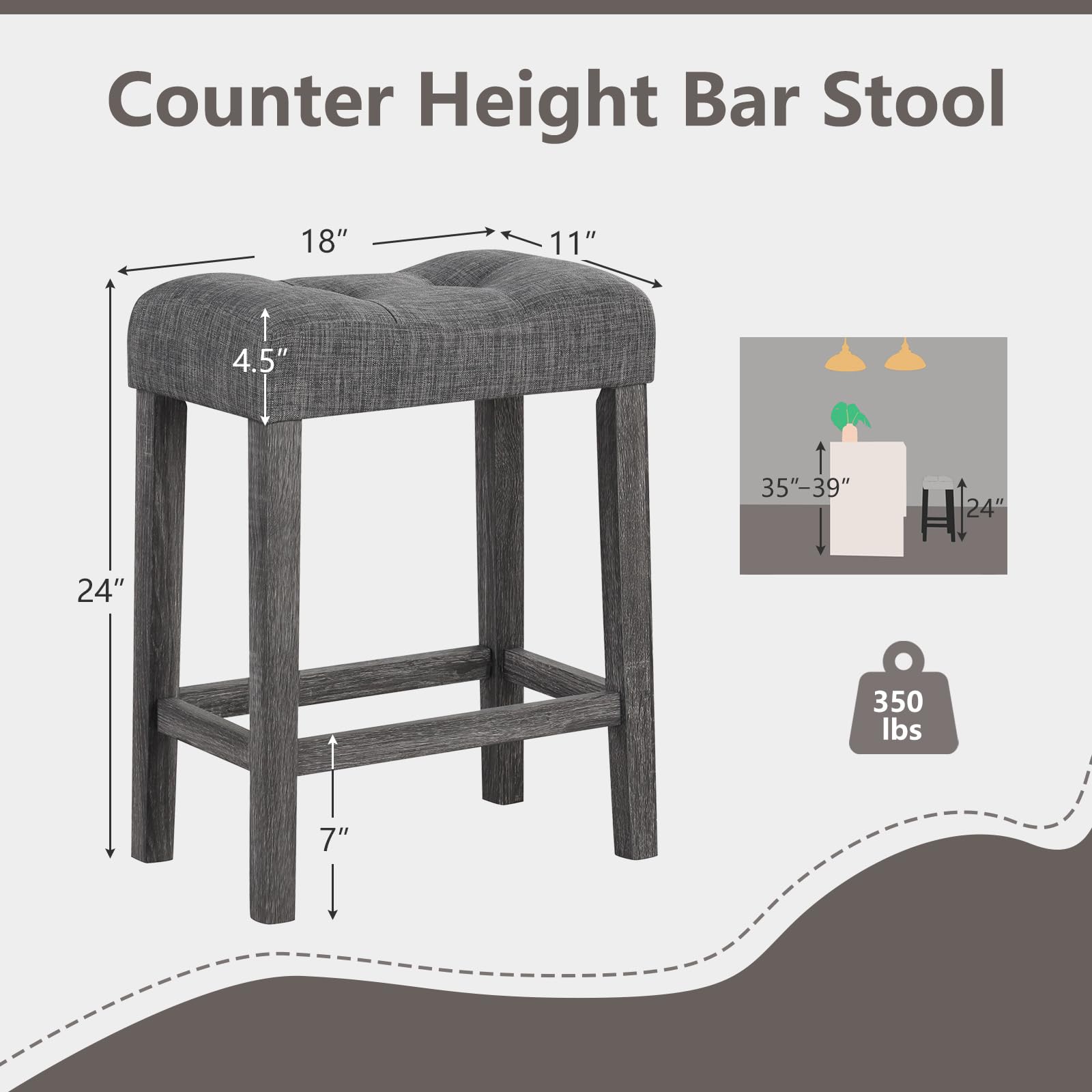 Giantex 24" Bar Stools, Backless Counter Height Saddle Bar Stools w/Padded Seat, Solid Rubber Wood Legs