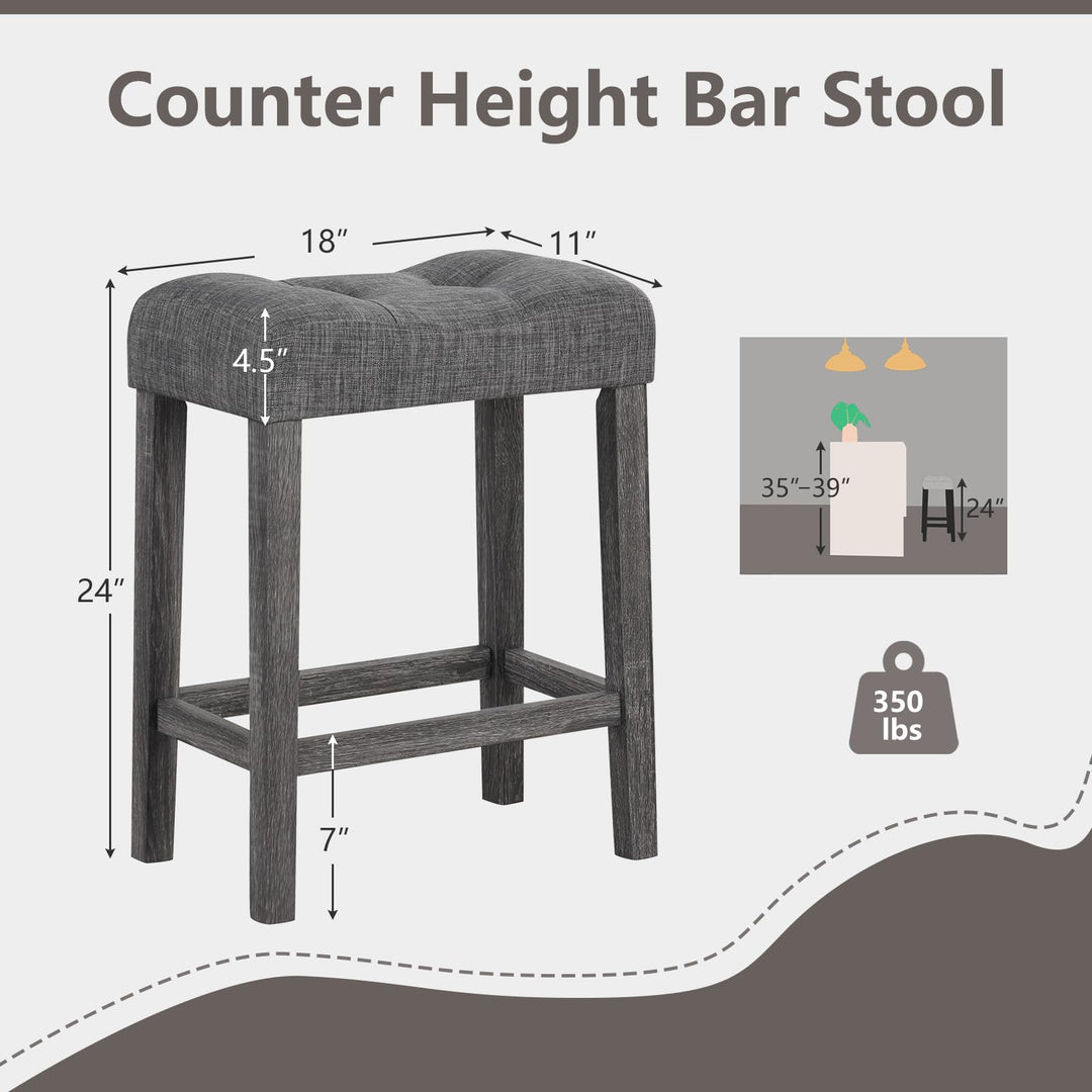 Giantex 24" Bar Stools, Backless Counter Height Saddle Bar Stools w/Padded Seat, Solid Rubber Wood Legs