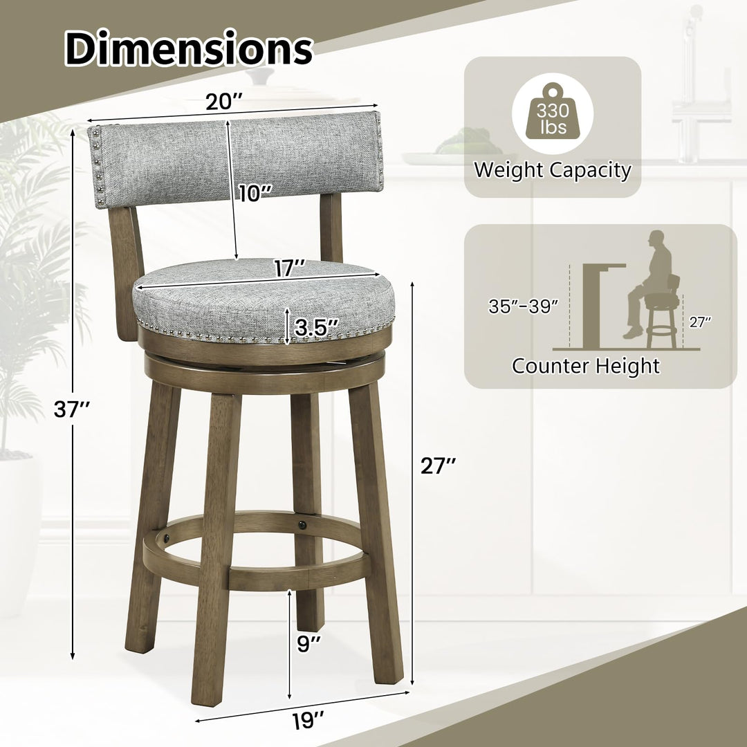 Giantex Swivel Bar Stool | 27" Counter Height Stool with Linen Fabric Upholstered Seat &amp; Back