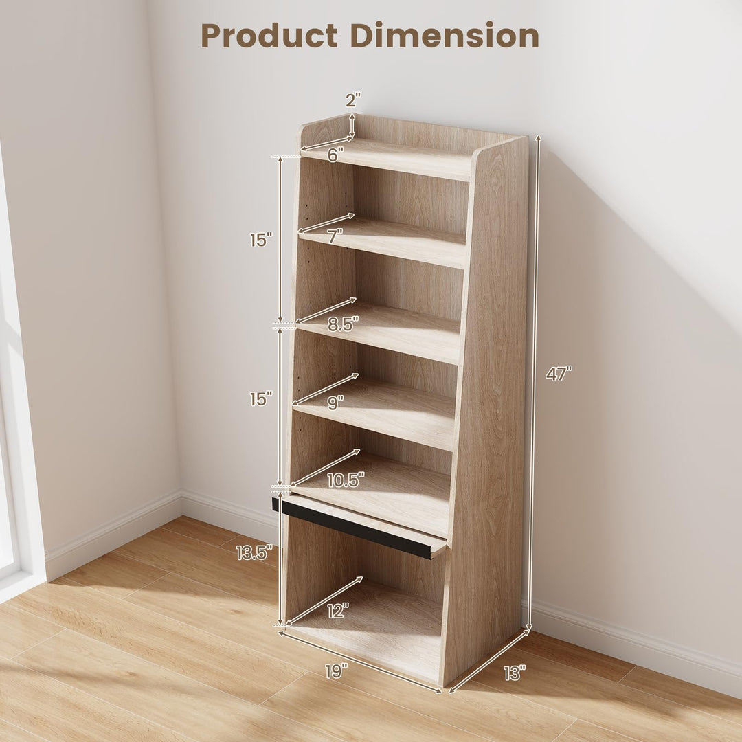 Giantex 6-Tier Bookcase, Freestanding Ladder Bookshelf with 2 Adjustable Shelves & Flip Up Door