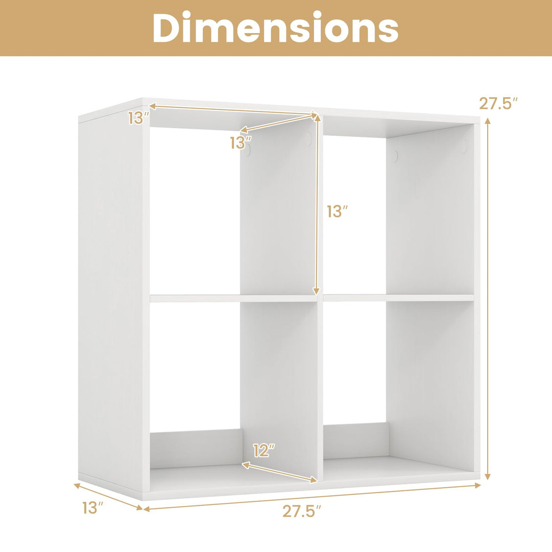Giantex 4-Cube Bookcase, White Cubby Bookshelf w/Back Guardrail & Anti-Tipping Kits