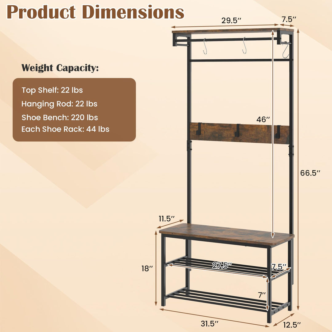 Giantex 4 in 1 Hall Tree with Bench and Shoe Storage