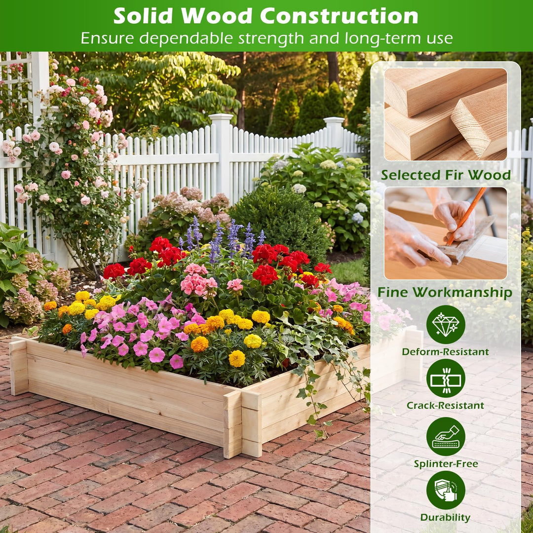 Giantex 40" x 40" Square Fir Wood Planter Box with Open-Ended Base for Vegetables Flowers Herbs