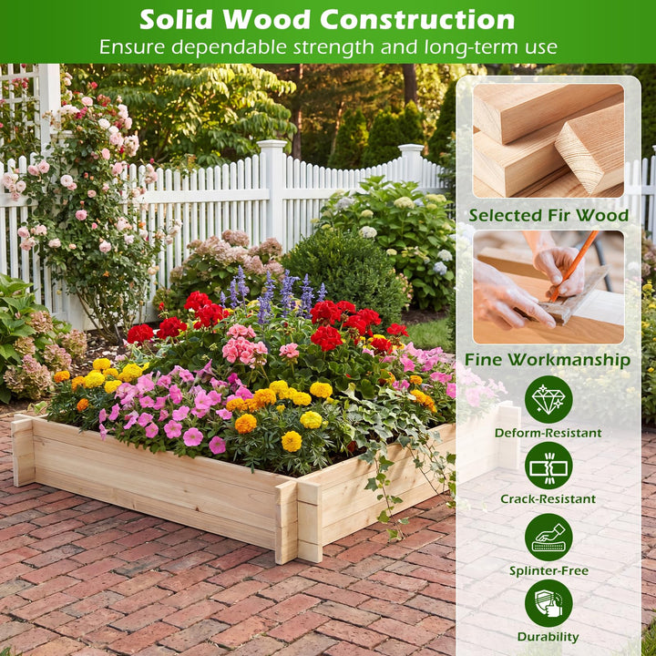Giantex 40" x 40" Square Fir Wood Planter Box with Open-Ended Base for Vegetables Flowers Herbs