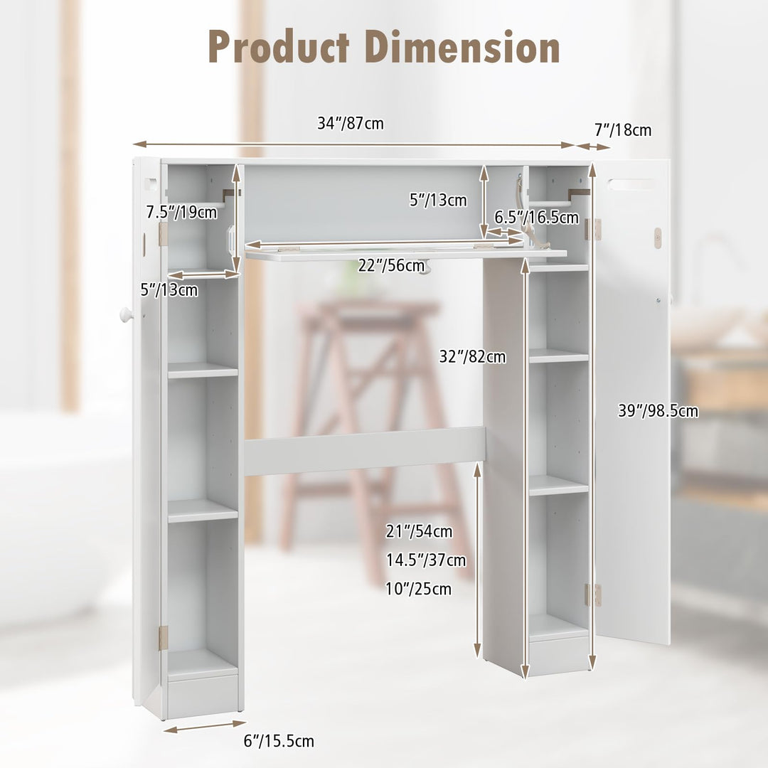 Over-The-Toilet Rack Bathroom Shelf Storage Cabinet Wooden Drop Door Freestanding Spacesaver Improvements, White