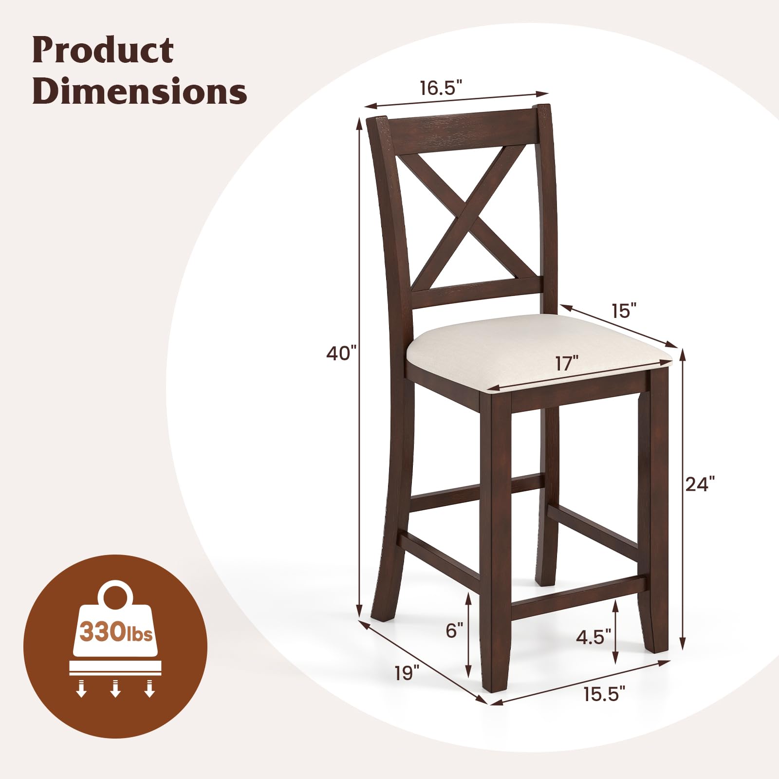 Giantex Farmhouse Counter Height Bar Stools with Footrest