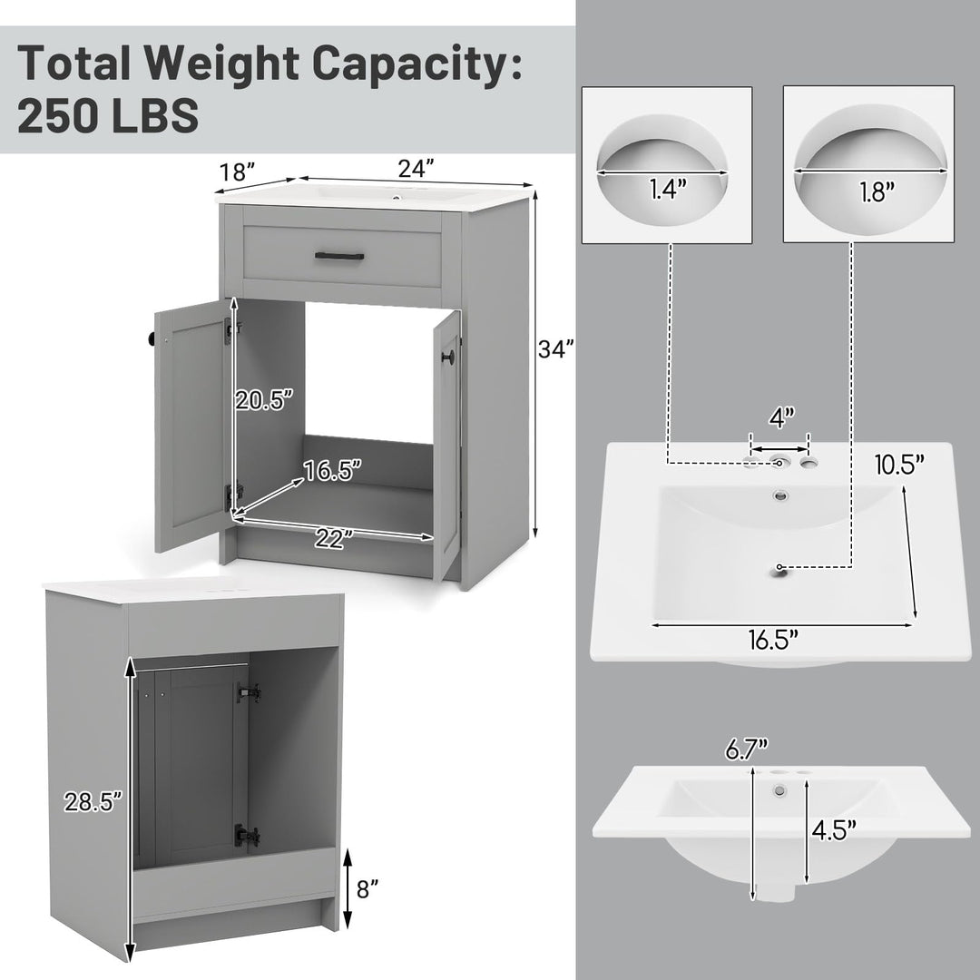 Giantex 24” Undermount Bathroom Cabinet with Ceramic Basin