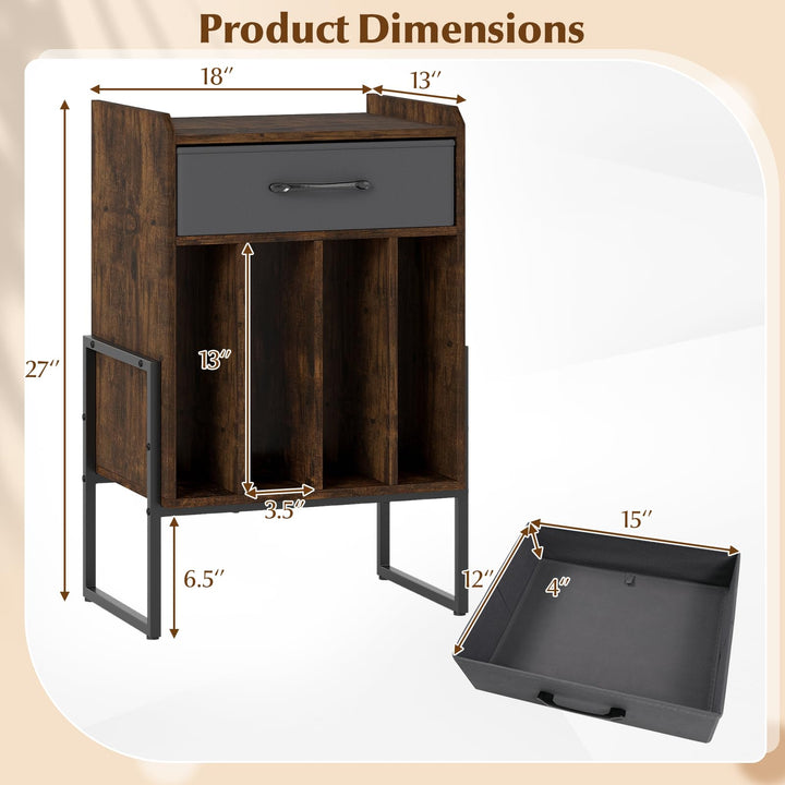 Giantex Record Player Stand 2-Tier Turntable Stand with Fabric Drawer