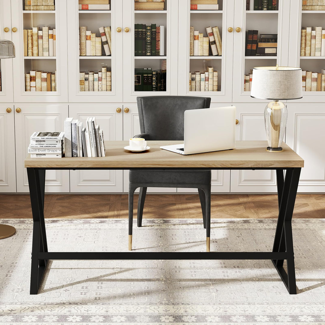 Giantex Large Computer Desk 59" Industrial Home Office Desk with Z-Shaped Metal Leg & Crossbar