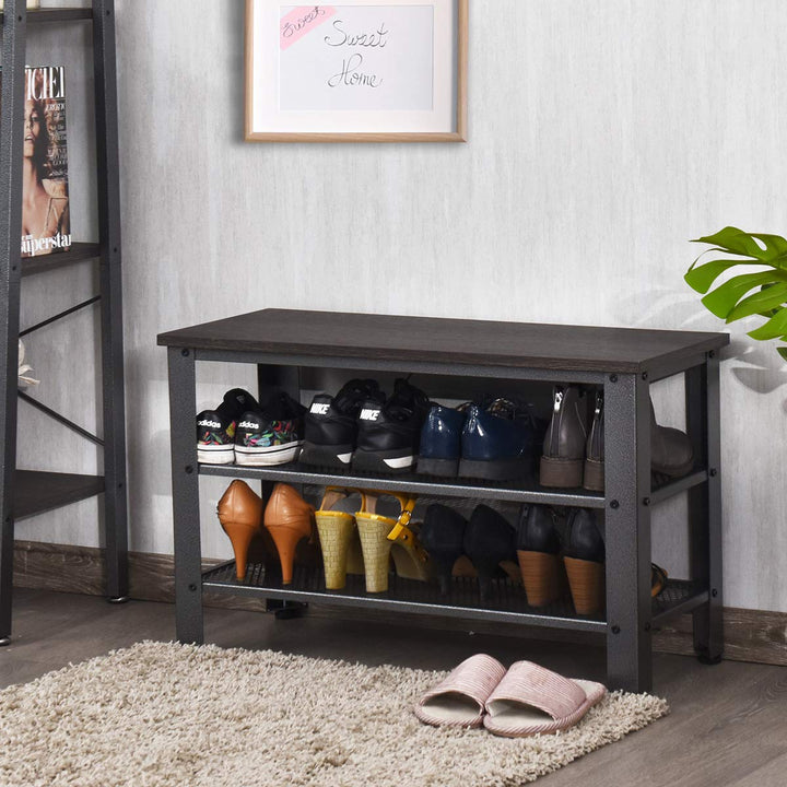 Giantex 3-Tier Shoe Bench, Industrial Shoe Rack with 2 Mesh Storage Shelves