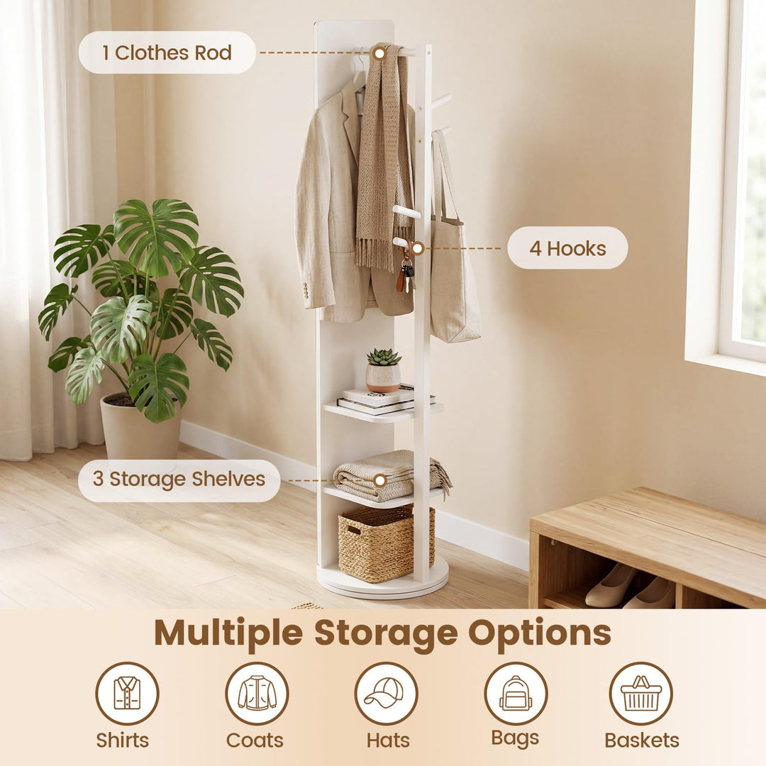 CHARMAID 65.5" Wood Floor Standing Mirror with Clothes Rod