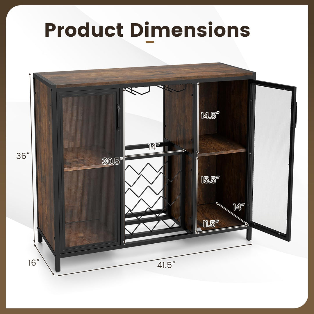 GIANTEX Modern Coffee Bar Cabinet with Wine Racks &amp; LED Lights
