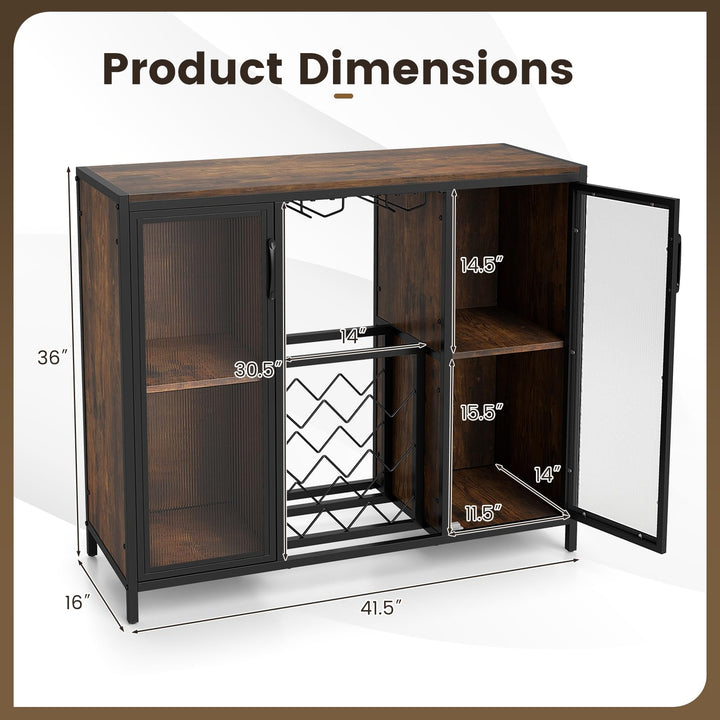 GIANTEX Modern Coffee Bar Cabinet with Wine Racks &amp; LED Lights
