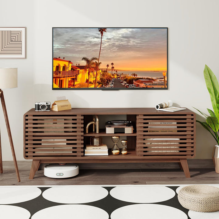 Giantex TV Stand for 60/65 Inch TV | Mid-Century Modern Entertainment Center with Storage Cabinet