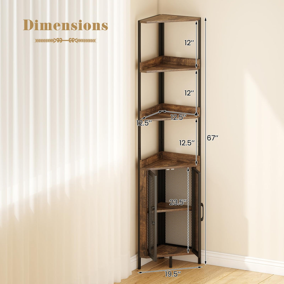 Giantex 6-Tier Corner Shelf 67 Inches Tall Corner Bookshelf with Cabinet Industrial Bookcase