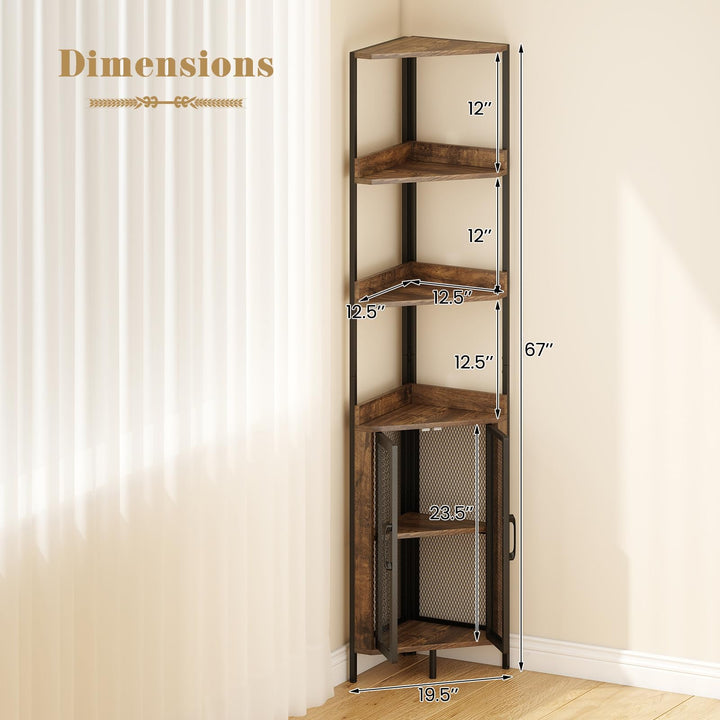 Giantex 6-Tier Corner Shelf 67 Inches Tall Corner Bookshelf with Cabinet Industrial Bookcase