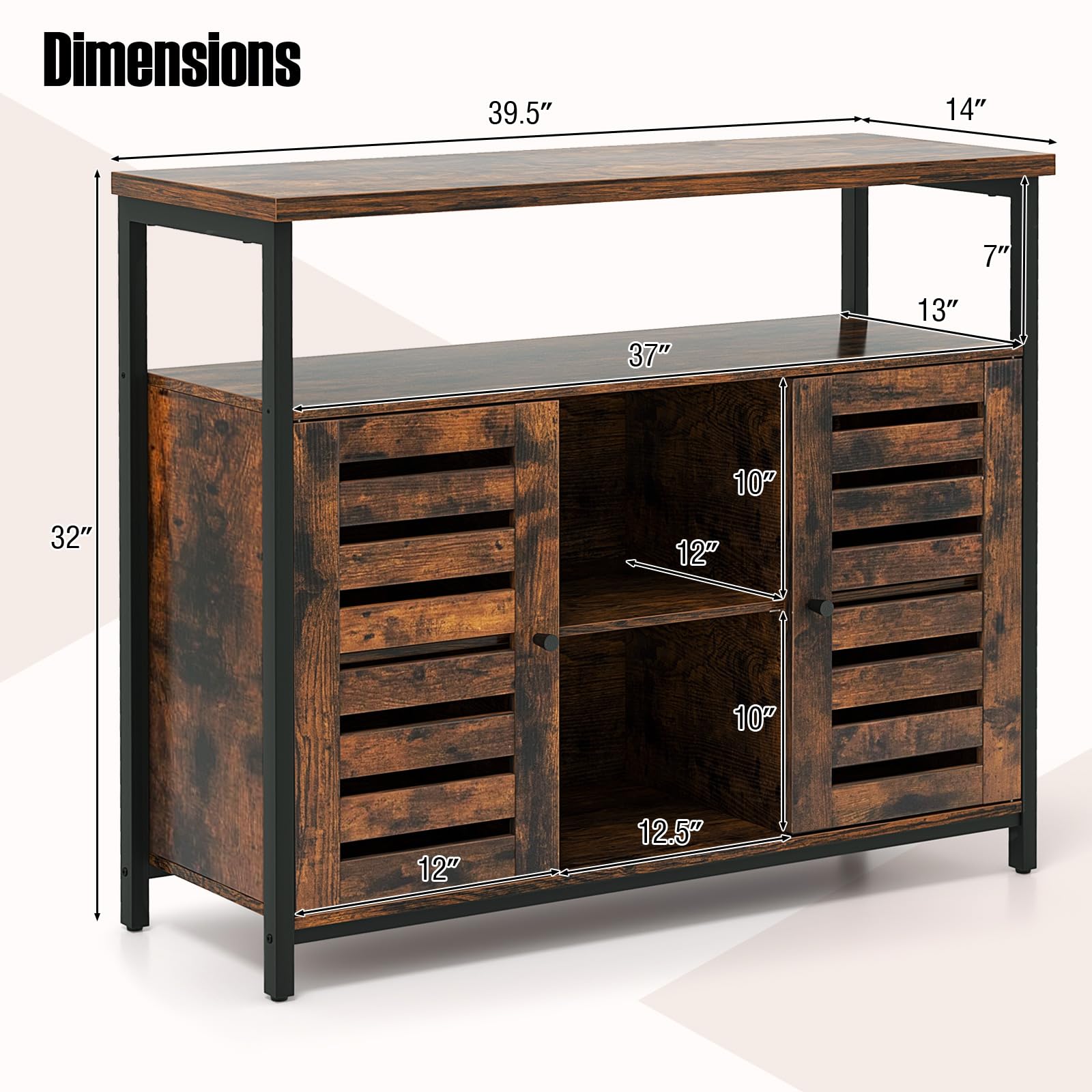 Giantex Buffet Cabinet, Kitchen Sideboard with 2 Storage Cupboards, Open Shelves, 2 Cubes, Anti-Tipping Kits