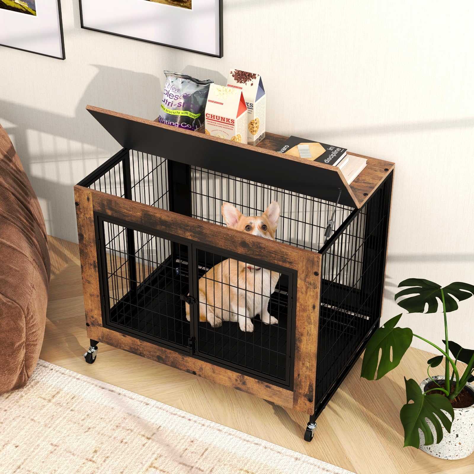Giantex Dog Crate Furniture with Wheels