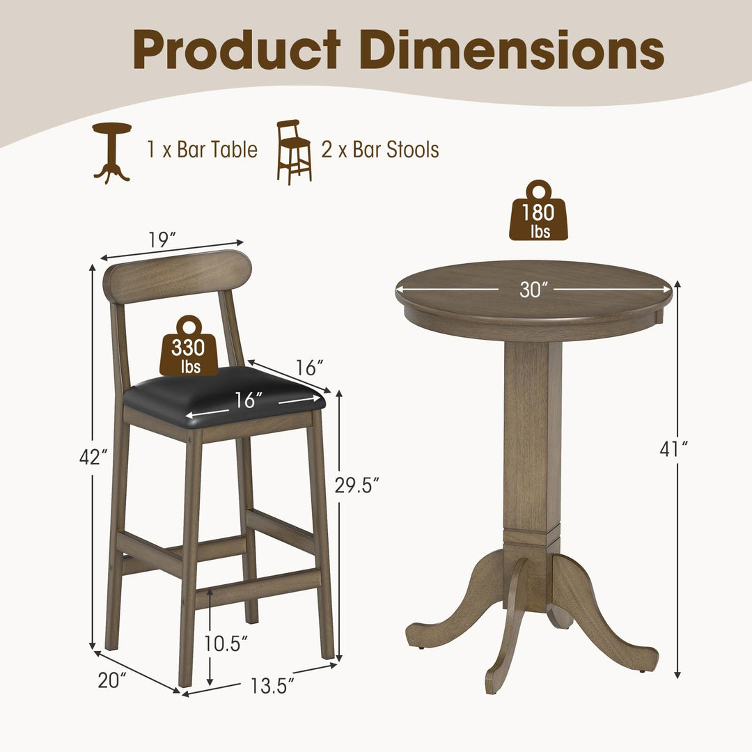 Giantex 3 Pieces Wood Bar Table Set for 2
