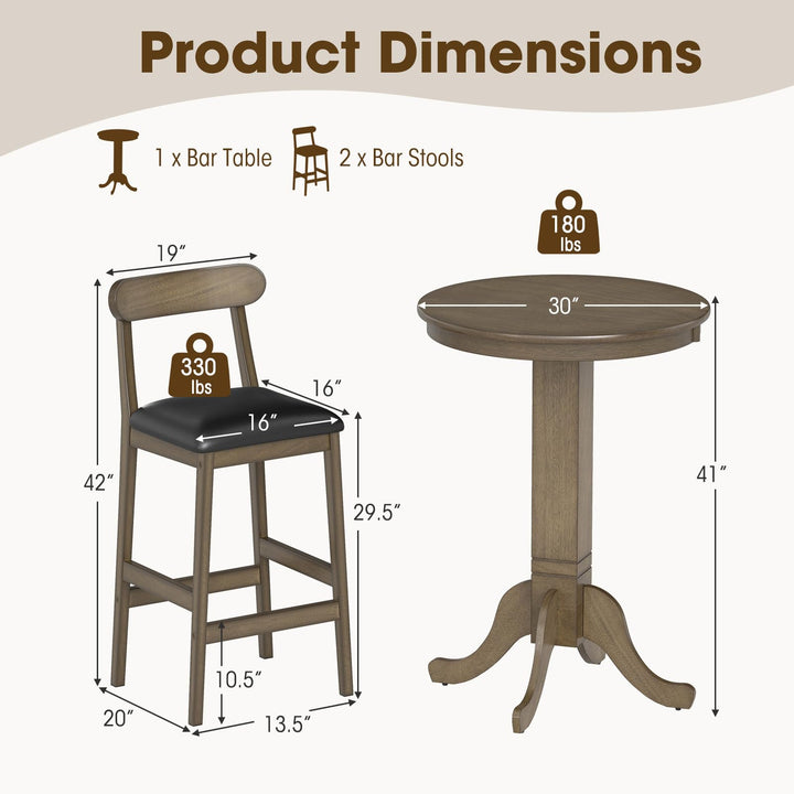 Giantex 3 Pieces Wood Bar Table Set for 2