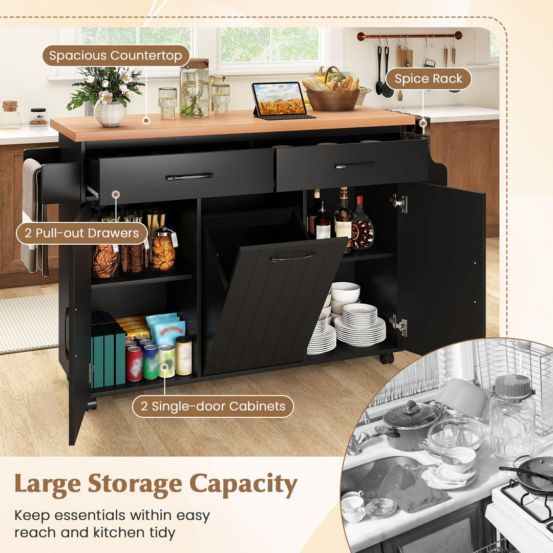 Giantex Kitchen Island w/Trash Bag Storage